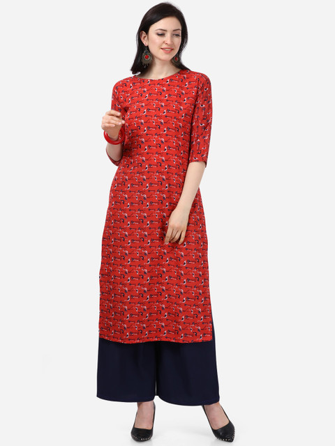 

Florence Women Red & Navy Blue Printed Kurti with Palazzos