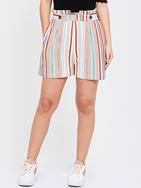 

Ginger by Lifestyle Women Beige Striped Regular Fit Regular Shorts