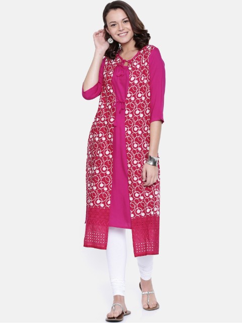 

Rasada Women Pink & White Printed Straight Kurta