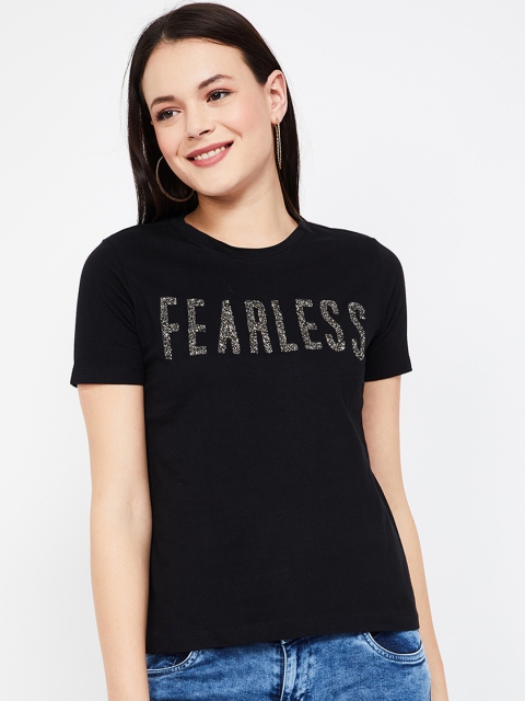 

Ginger by Lifestyle Women Black Printed Round Neck T-shirt