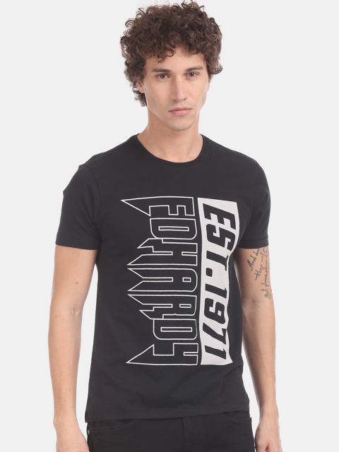 

Ed Hardy Men Black Grey Printed Round Neck Pure Cotton T-shirt