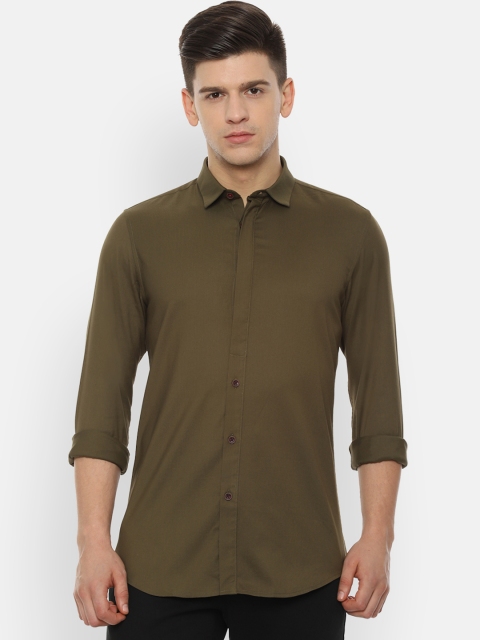 Allen Solly Men Olive Green Slim Fit Solid Casual Shirt