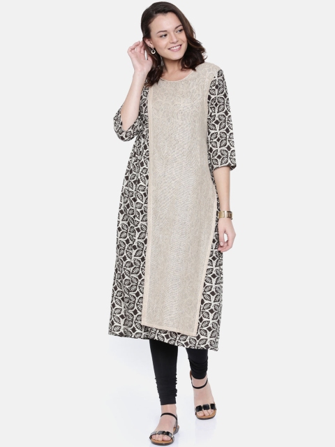

Rasada Women Black & Beige Printed A-Line Kurta