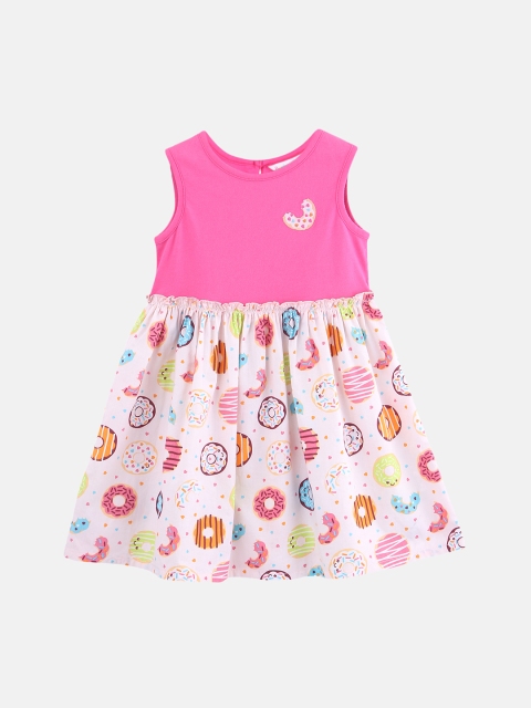 

Beebay Girls Pink & Cream-Coloured Printed A-Line Dress