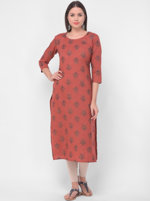 

aayusika Women Maroon & Grey Printed Straight Kurta