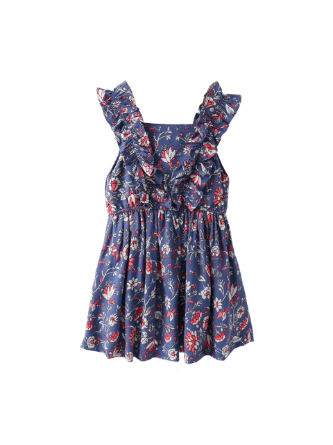 

Hugsntugs Girls Blue Floral Printed Fit and Flare Dress