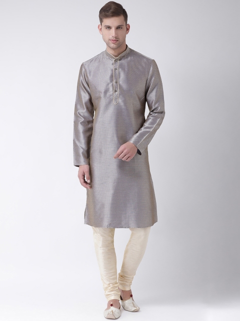 

TABARD Men Blue & Cream-Coloured Woven Design Straight Kurta