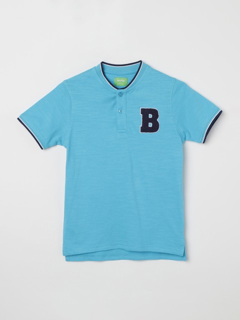 

Bossini Boys Blue Printed Mandarin Collar T-shirt
