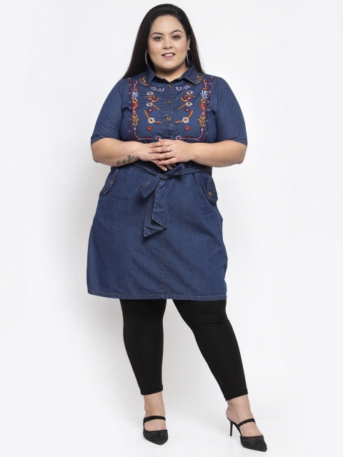 

plusS Women Navy Blue & Maroon Embroidered Tunic