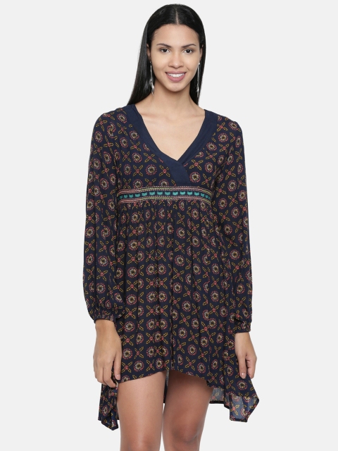 

Chumbak Women Navy Blue Floral Printed Fit and Flare Dress