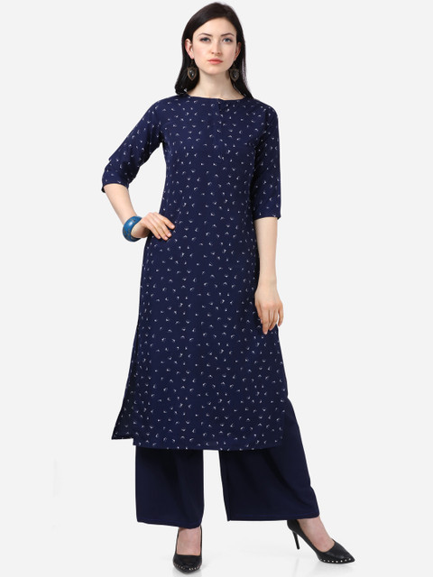 

Florence Women Navy Blue Printed Kurti with Palazzos