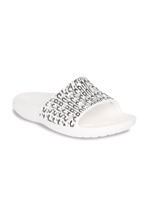 

Crocs Classic Women White Black Printed Sliders