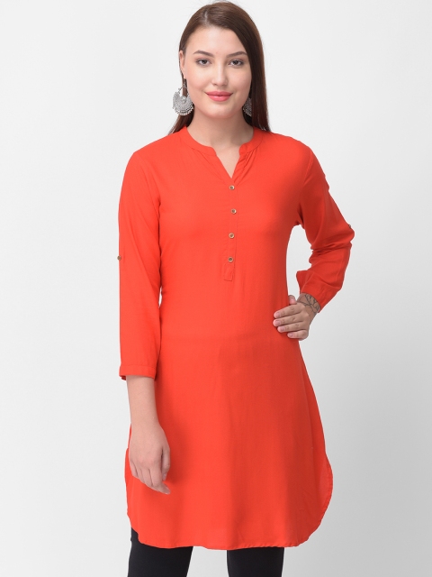 

aayusika Women Orange Solid Straight Kurta