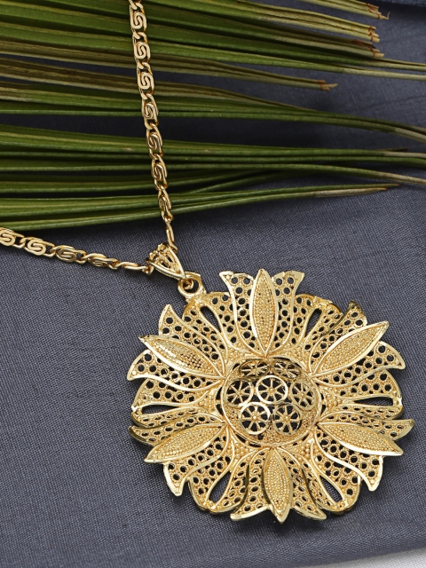 

ZeroKaata Gold-Plated Lotus Ethnic Handcrafted Pendant With Chain