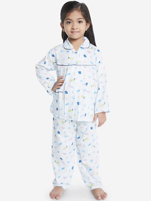 

KID1 Girls Blue & Pink Printed Night Suit