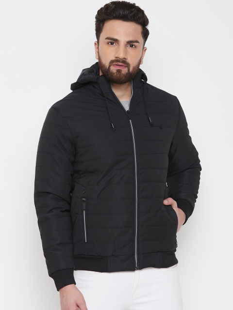 

Okane Men Black Solid Hooded Bomber