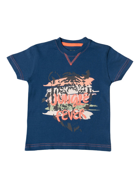 

Kid Studio Boys Navy Blue & Orange Printed Round Neck T-shirt