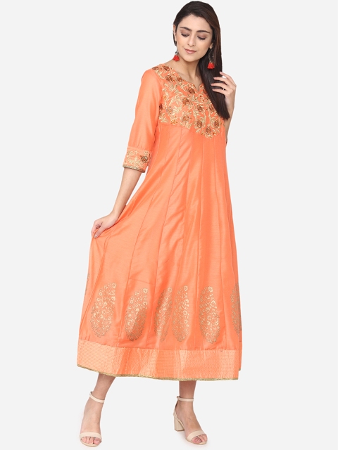 

Laabha Women Orange Printed A-Line Dress