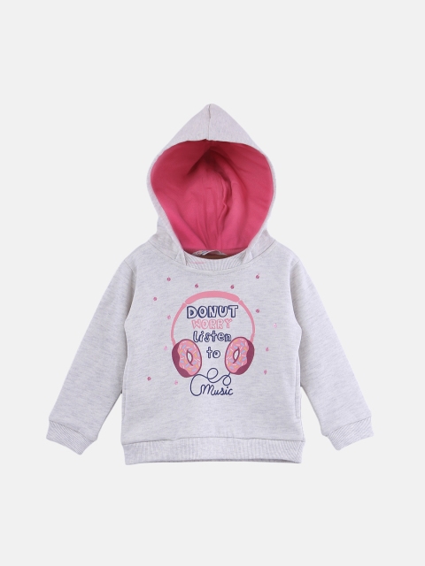 

Beebay Girls Grey & Pink Printed Hooded Sweatshirt