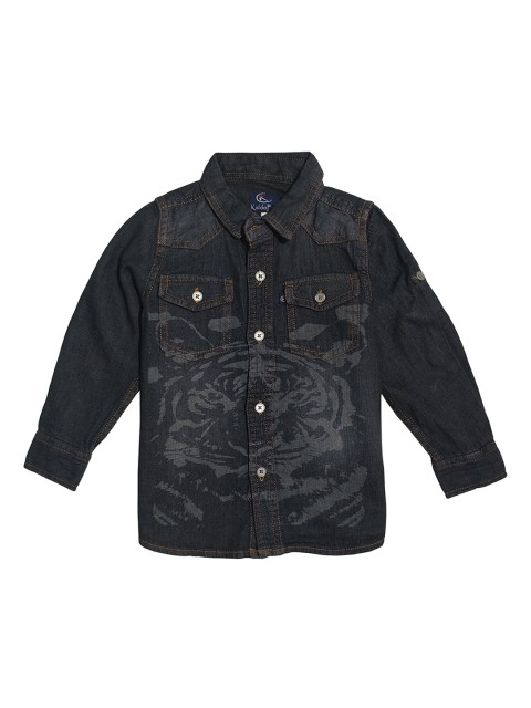 

KiddoPanti Boys Black & Grey Regular Fit Printed Casual Shirt