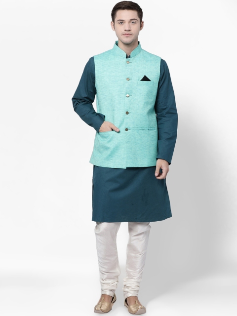 

TABARD Men Green & White Solid Kurta Set