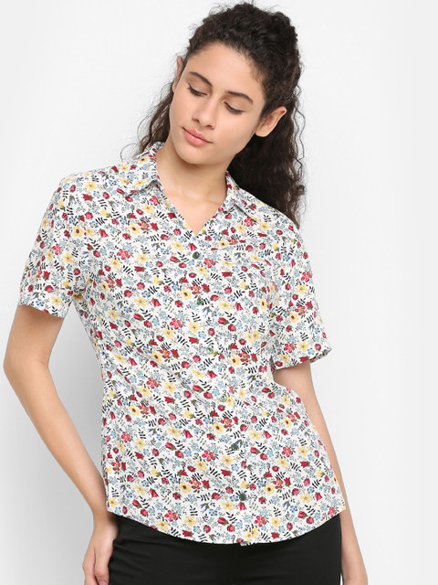 

Double Two Women White & Pink Regular Fit Printed Casual Shirt