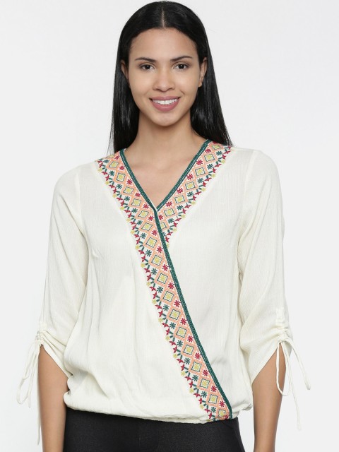 

Chumbak Women White Printed Blouson Top