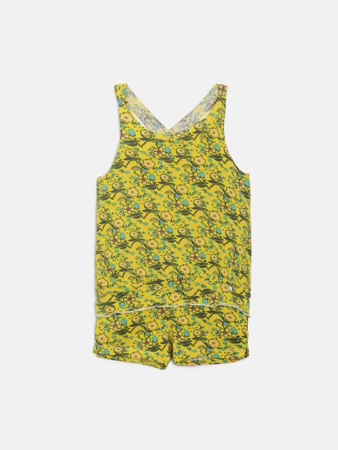 

TALES & STORIES Girls Yellow & Blue Printed Top with Shorts