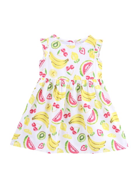 

Beebay Girls Off-White & Yellow Fruits Printed A-Line Dress