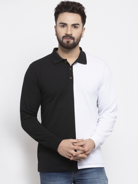 

Kalt Men Black & White Colourblocked Polo Collar T-shirt