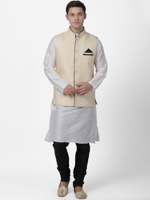 

TABARD Men Cream-Coloured & White Solid Kurta with Churidar