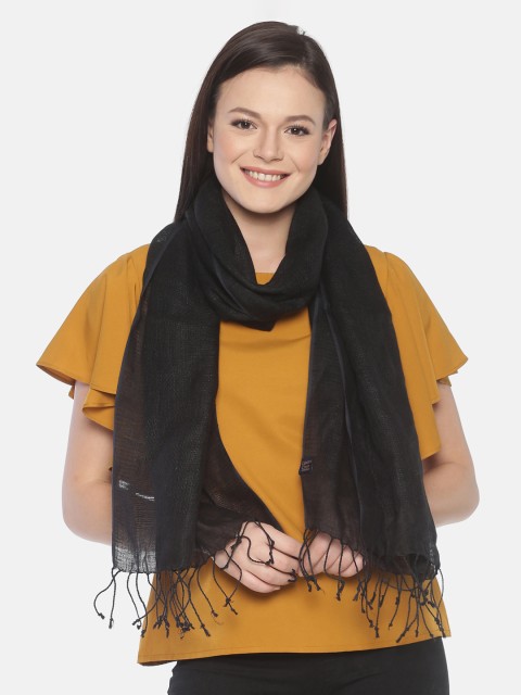 

Linen Club Women Black Solid Linen Stole