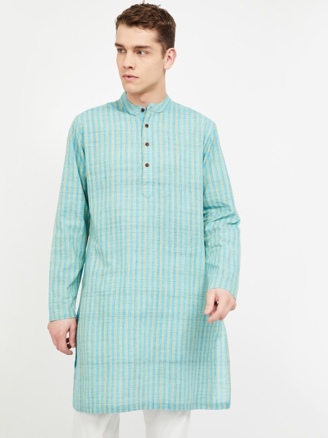 

Melange by Lifestyle Men Green & Blue Striped Straight Kurta