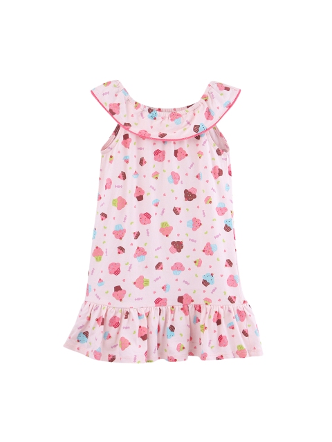 

Beebay Girls Pink & Blue Quirky Printed Drop-Waist Dress
