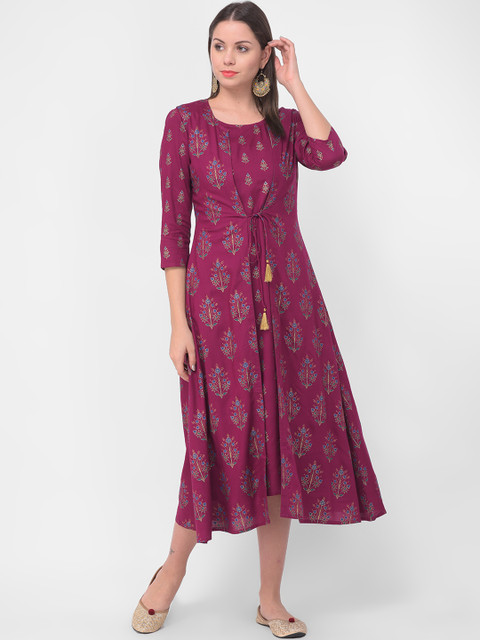 

aayusika Women Burgundy Printed Ethnic Wrap Dress