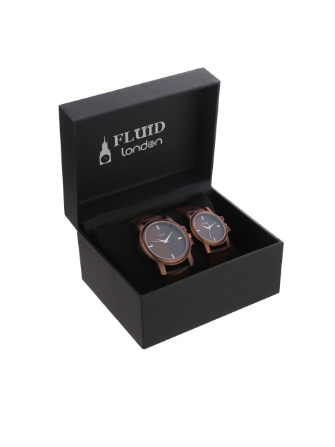 

FLUID Unisex His And Her Analogue Couple Watch Gift Set FL-739PR-BR01, Brown