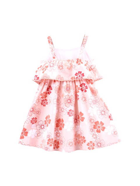 

Beebay Girls Peach-Coloured & Red Floral Print Layered A-Line Dress