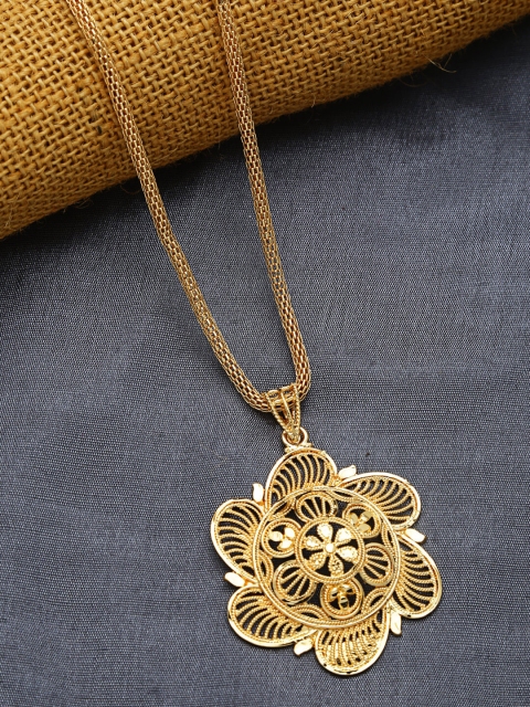 

ZeroKaata Gold-Plated Floral Ethnic Handcrafted Pendant With Chain