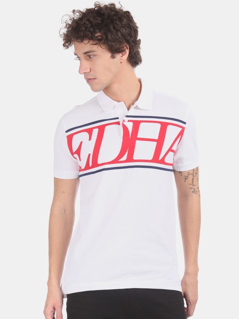 

Ed Hardy Men White & Red Printed Polo Collar T-shirt