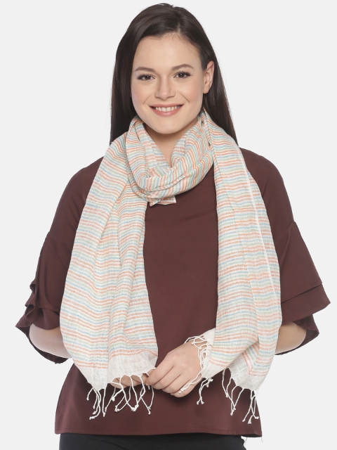 

Linen Club Women Off-White & Orange Striped Linen Stole