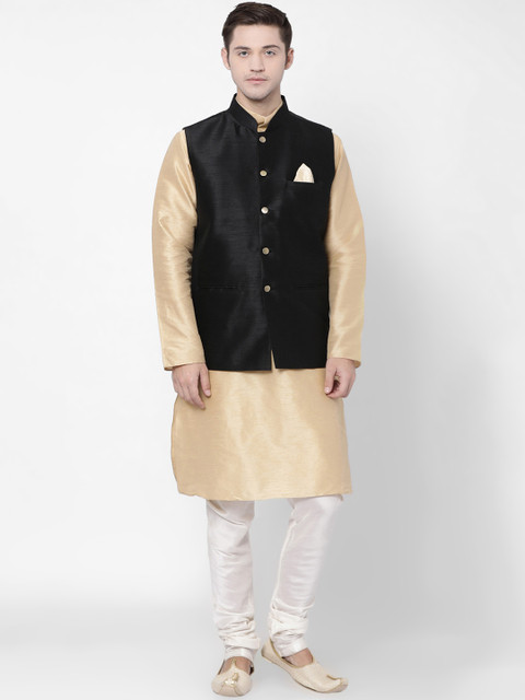 

TABARD Men Beige & White Solid Dupion Silk Kurta Set