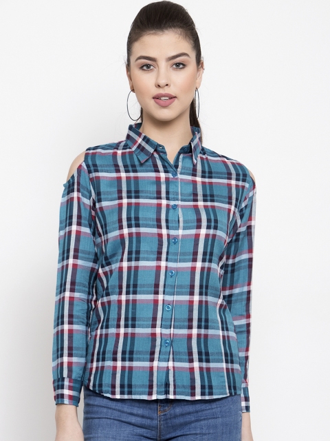 

VOXATI Women Blue & Black Slim Fit Checked Casual Shirt