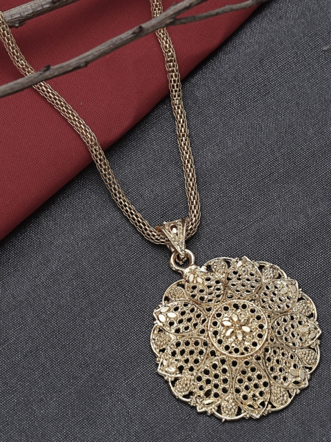 

ZeroKaata Gold-Plated Floral Ethnic Handcrafted Pendant With Chain