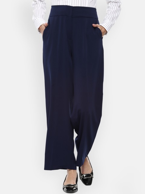 

Van Heusen Woman Women Navy Blue Regular Fit Solid Parallel Trousers