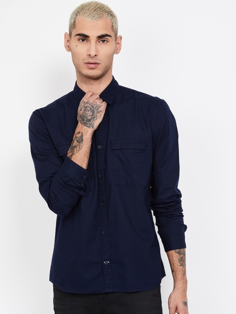 

UCLA Men Navy Blue Regular Fit Solid Casual Shirt