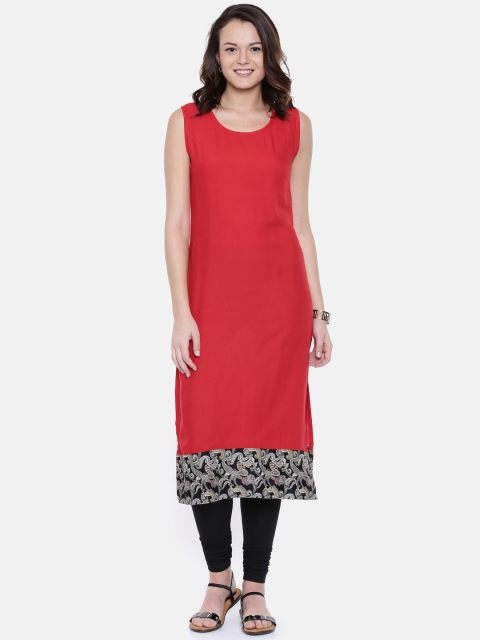 

Rasada Women Red Solid Straight Kurta with Jacket