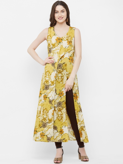 

INDE by MISH Women Mustard Yellow Floral Printed A-Line Kurta