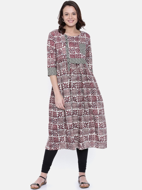 

Rasada Women Maroon & White Printed A-Line Kurta