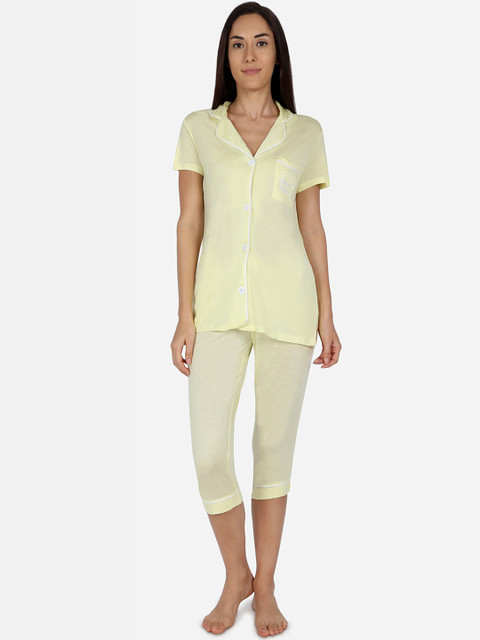 

Nick&Jess Women Yellow Solid Night suit