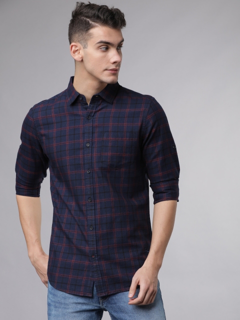 

Ecko Unltd Men Navy Blue & Red Slim Fit Yarn Dyed Checked Casual Shirt